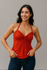 Knotted halter tank top with twist front