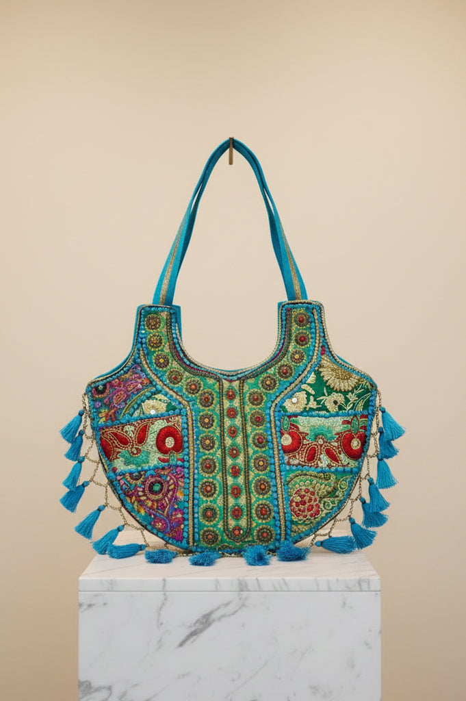 Handcrafted Banjara embroidery beaded boho shoulder bag