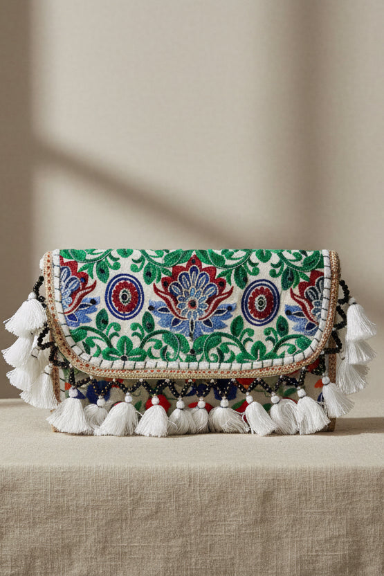 Handmade Multicolor Embroidered Beaded Banjara Shoulder/ Clutch Bag