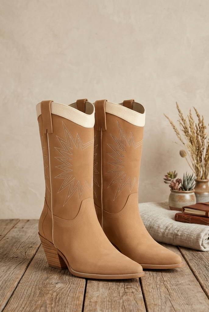 Desert Blaze caramel paneled cowboy boots