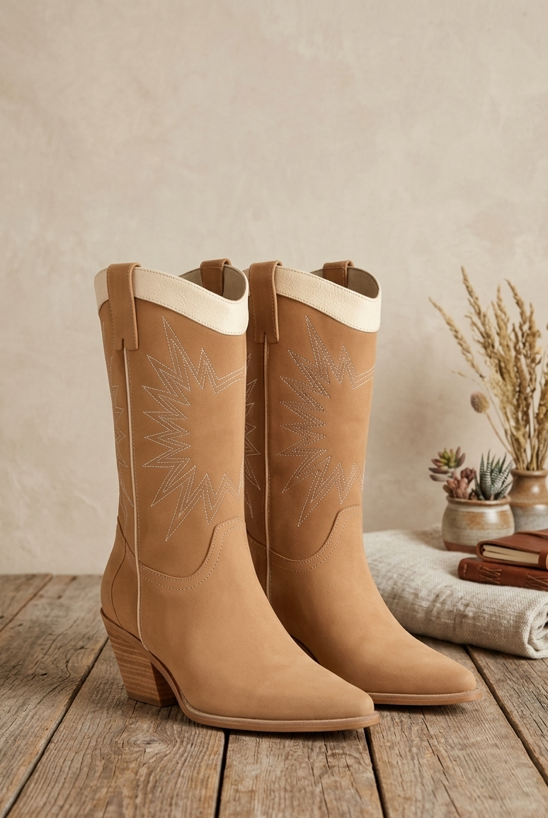 Desert Blaze Carmel Paneled Cowboy Boots