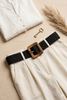 Black wooden buckle braided belt, side view