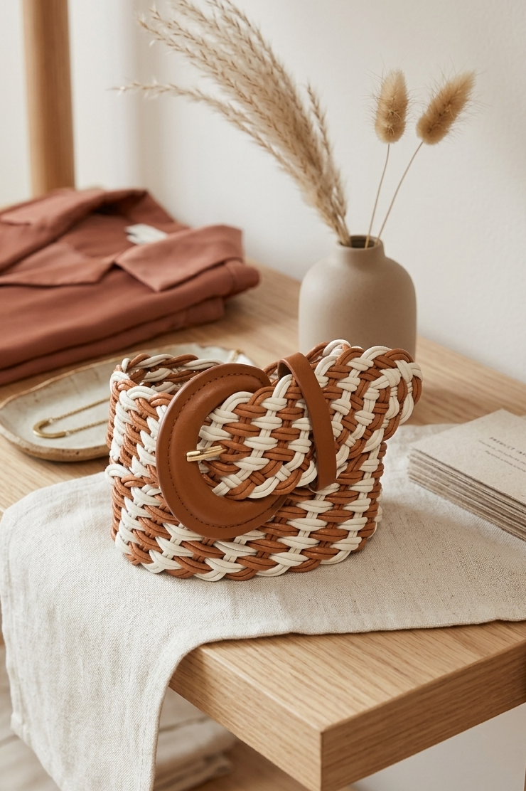 Black and white two-tone striped braided belt