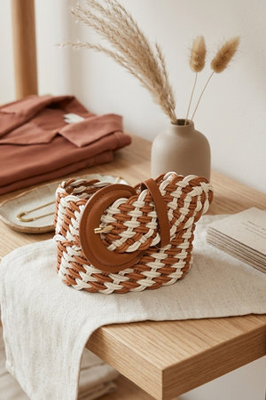 Black and white two-tone striped braided belt