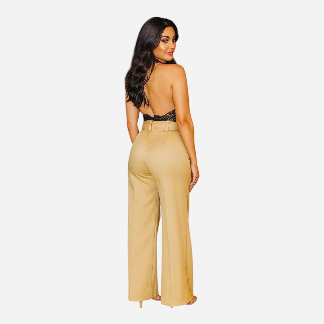 BELTED LUXE FLARE HIGH WAISTED PANTS