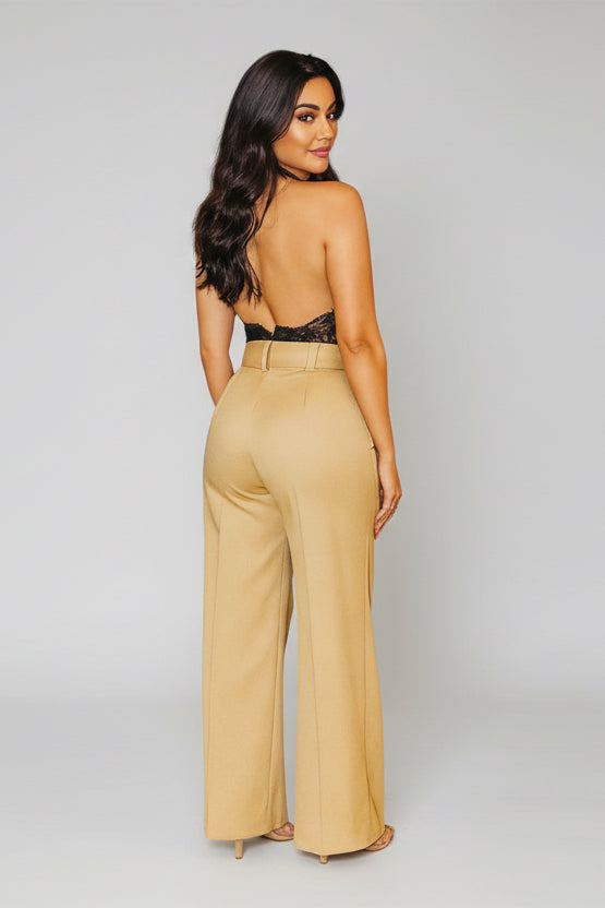 BELTED LUXE FLARE HIGH WAISTED PANTS
