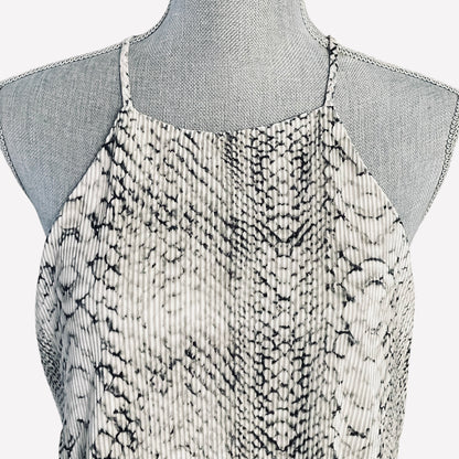 PYTHON CHIC PLISSE BLACK & CREAM SNAKE PRINT HALTER TOP