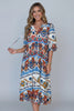 Blue border print midi dress