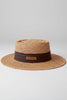Straw hat with black ribbon hat band