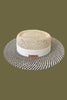 White and black straw hat with white hat band