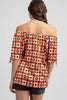 Off-the-shoulder geometric print blouse