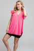 Ruffle accent chiffon top side view