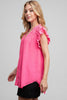 Chiffon shirring button-down top styled look