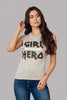 Girl hero graphic tank top, close-up of graphic design
