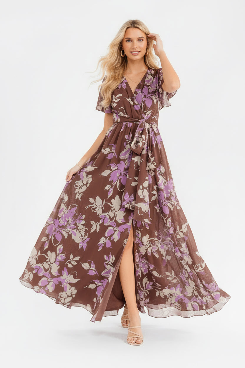 Violet Bloom Surplice Slit Flow Maxi Dress