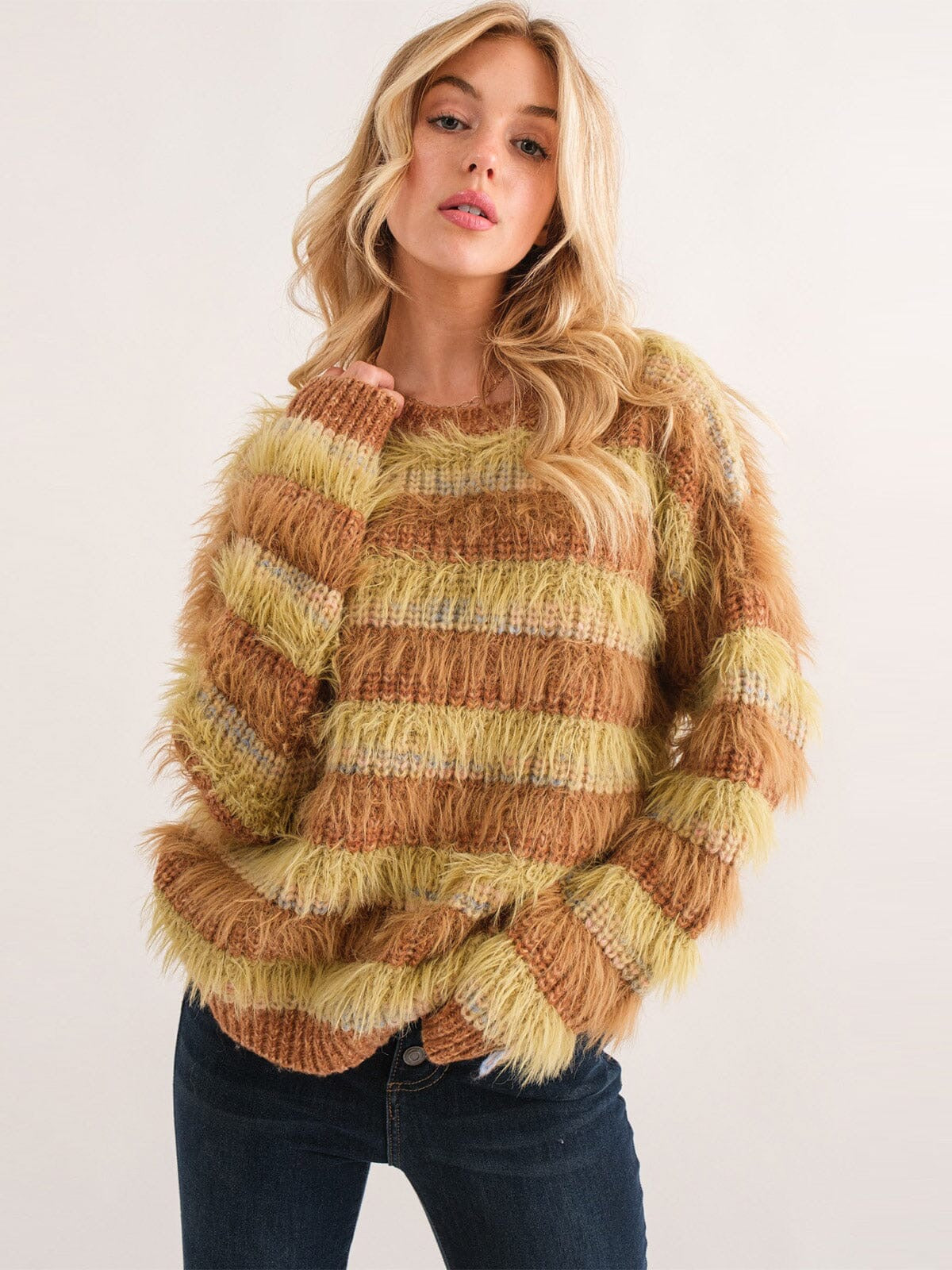 Honey Haze Fuzzy Stripe FUPullover Sweater