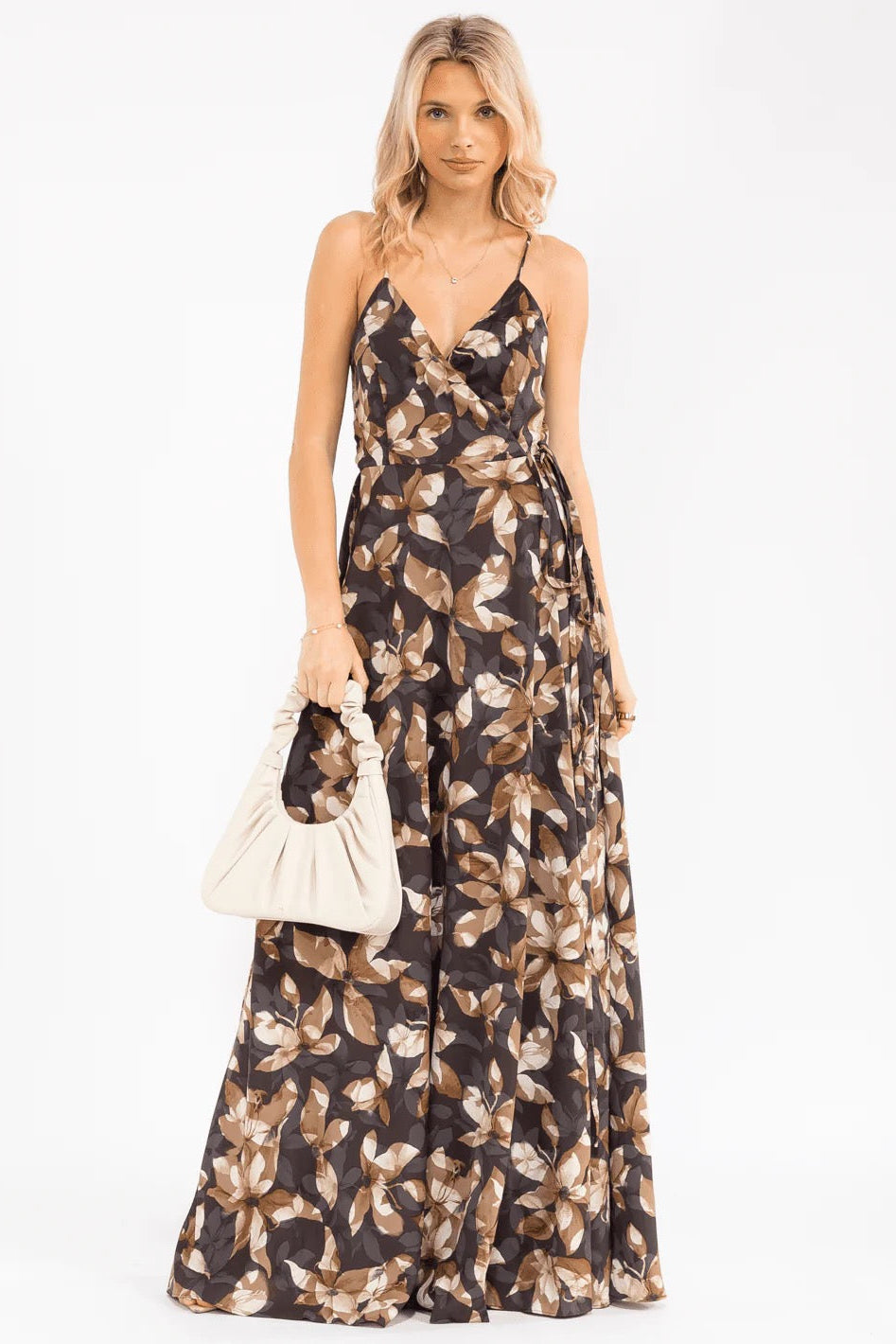 Mocha Bloom Open- Back Wrap Dress