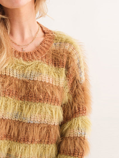 Honey Haze Fuzzy Stripe FUPullover Sweater