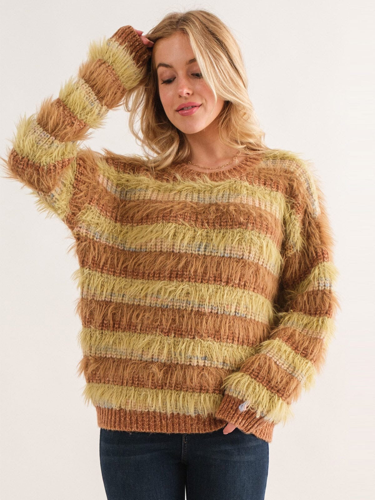 Honey Haze Fuzzy Stripe FUPullover Sweater