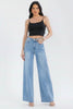 Wide-leg raw hem button pocket jeans