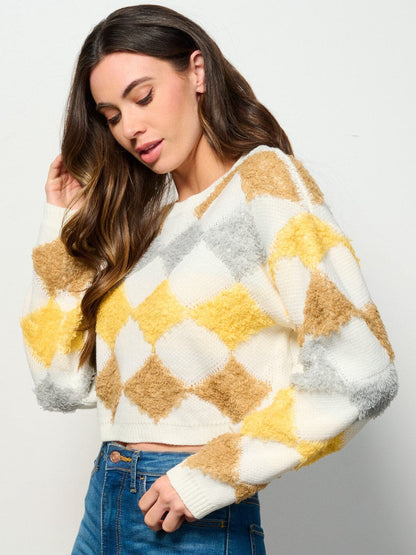 Amber Argyle Diamond Cropped Pullover Sweater