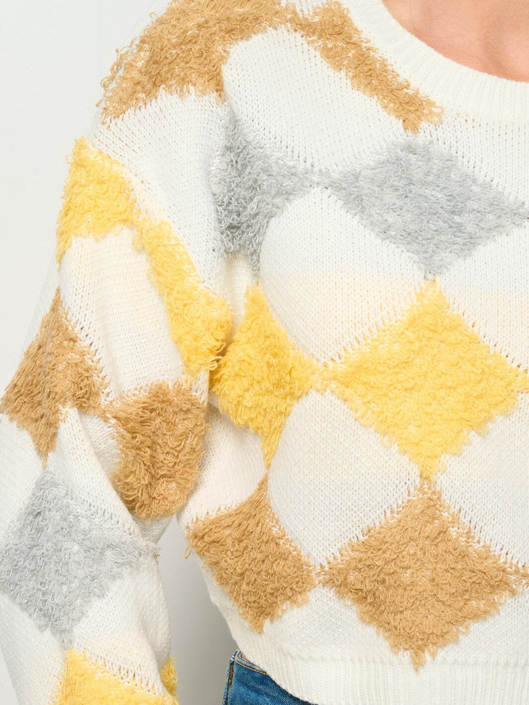 Amber Argyle Diamond Cropped Pullover Sweater