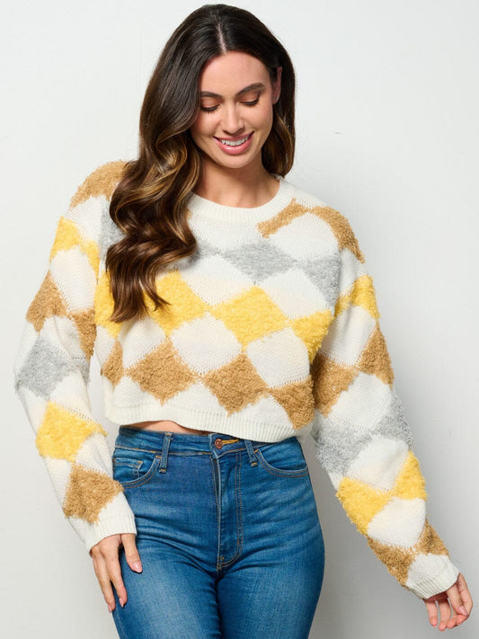 Amber Argyle Diamond Cropped Pullover Sweater
