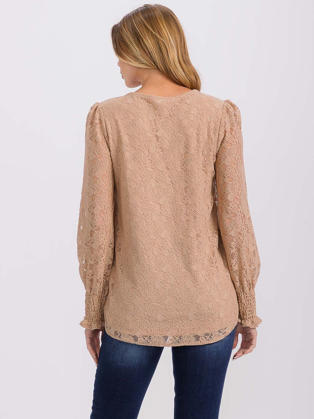 Chi Charm All Over Lace Smocked Cuff Blouse