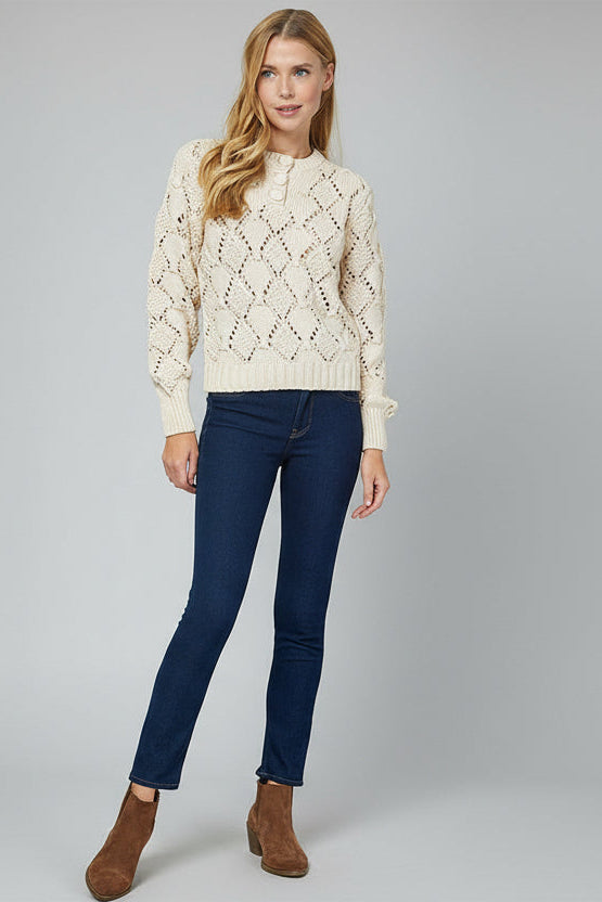Diamond Whisper pointelle knit pullover sweater