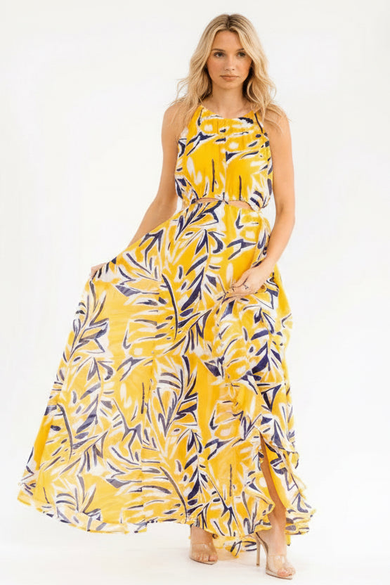 Island Glow Cut Out Elastic Waist Halter High-Slit Maxi Dress