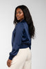 Woven polyester surplice wrap blouse