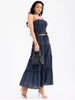 Smocked navy gingham crop top and maxi skirt