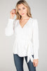 Self belt mandarin collar blouse front view
