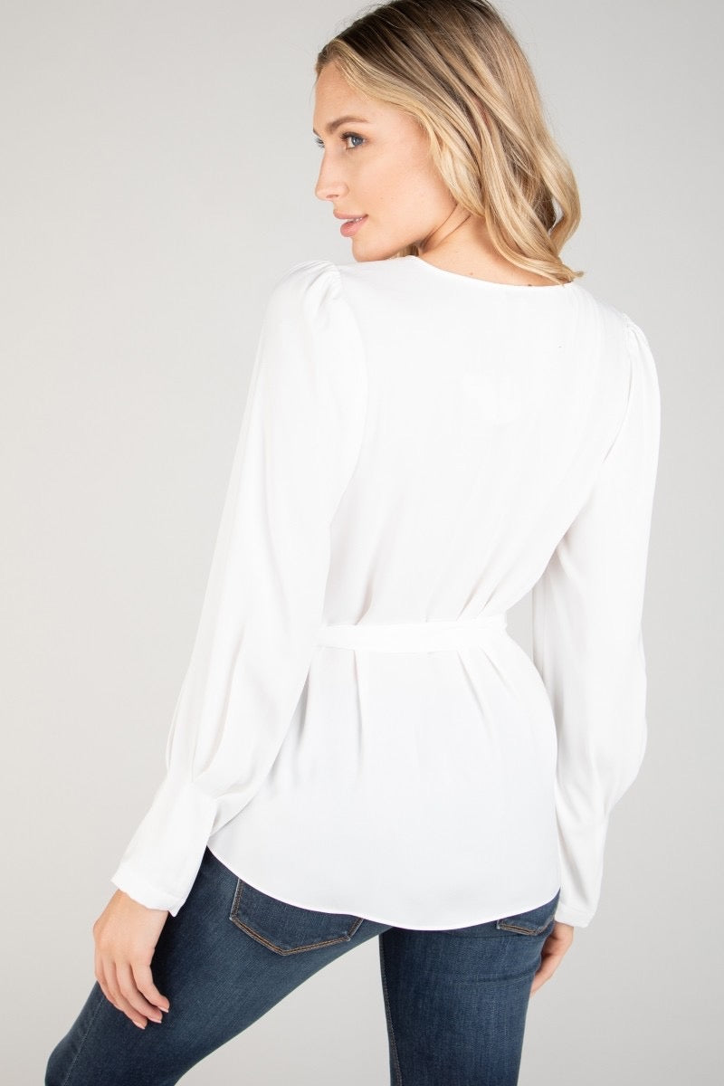 The Wrap & Go Self Belt Mandarin Collar Shirt