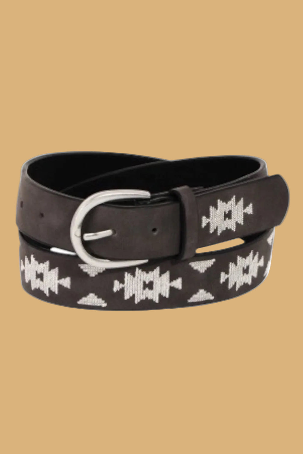 Black belt with white pattern on a white background