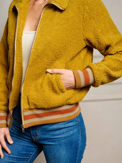 Retro Honey Sherpa Bomber Jacket