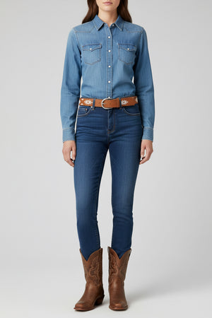 Brown belt with white pattern on a white background