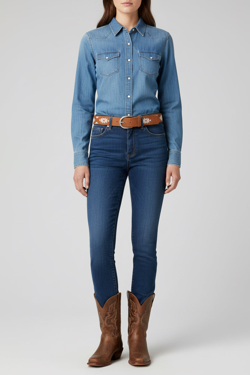 Brown belt with white pattern on a white background