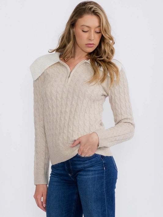 Nordic Nest Cable Knit Zip Up Sweater