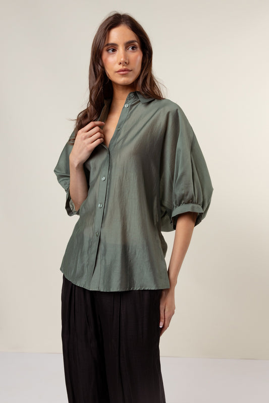 Urban Petal Draped Ruched up Back Keyhole Blouse