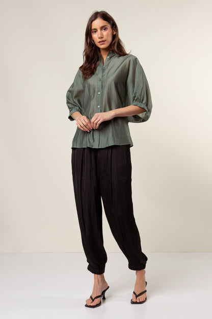 Urban Petal Draped Ruched up Back Keyhole Blouse