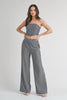 Pinstripe City Chic strapless crop top and wide leg pant suit