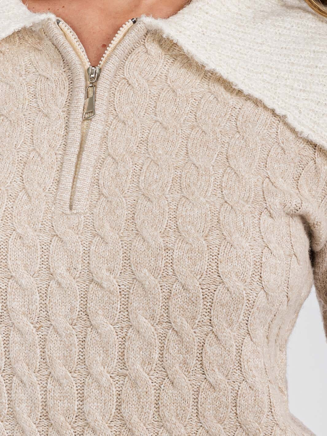 Nordic Nest Cable Knit Zip Up Sweater