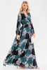 Palm print wrap maxi dress with smocked waist