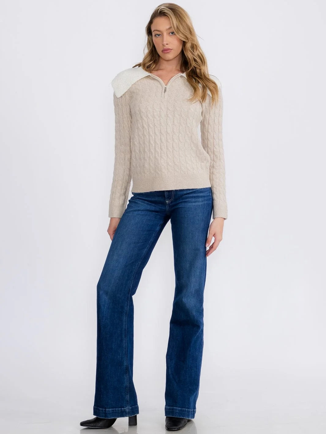 Nordic Nest Cable Knit Zip Up Sweater