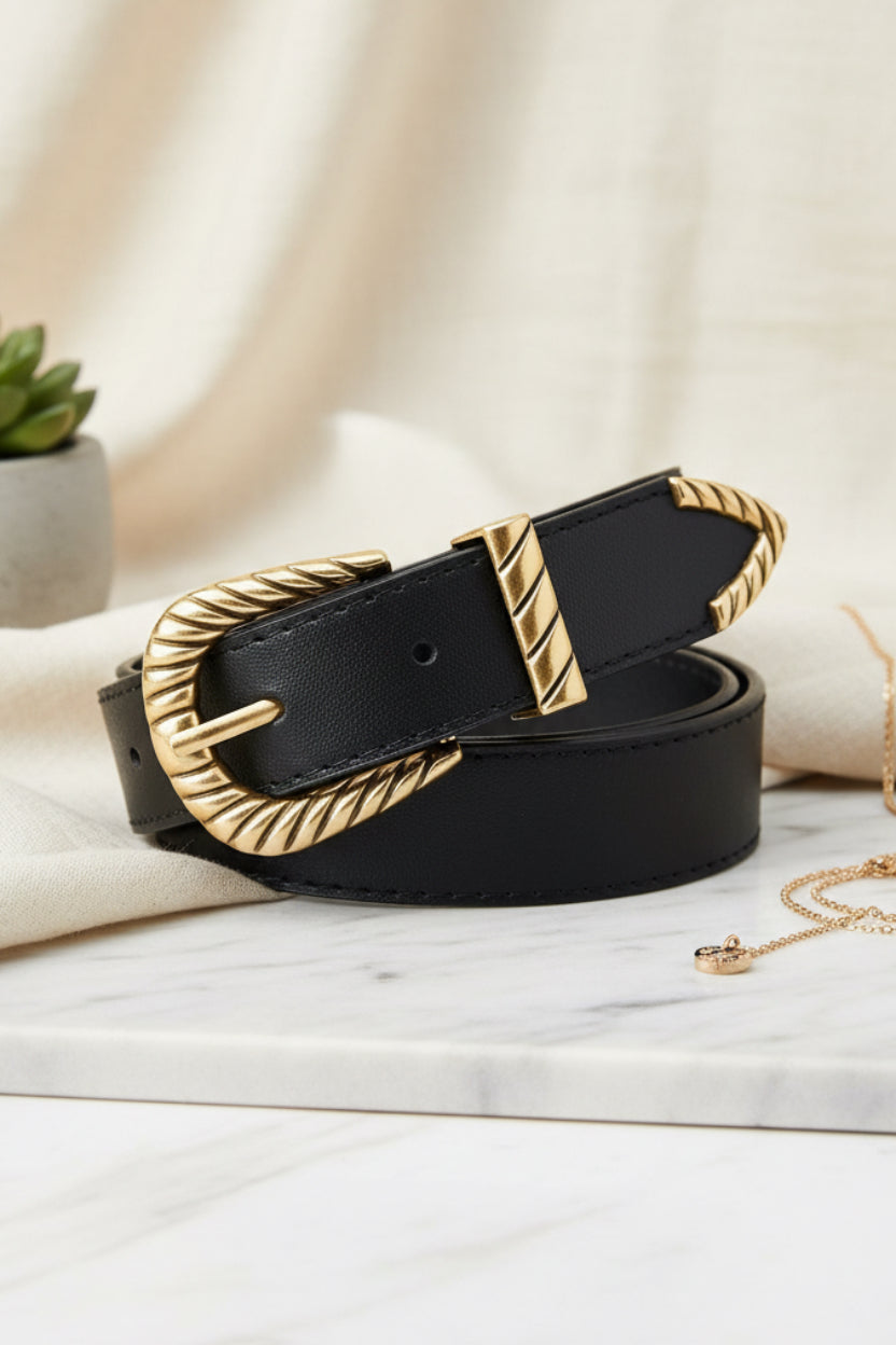 The Modern Western Carved Buckle Faux Leather Belt