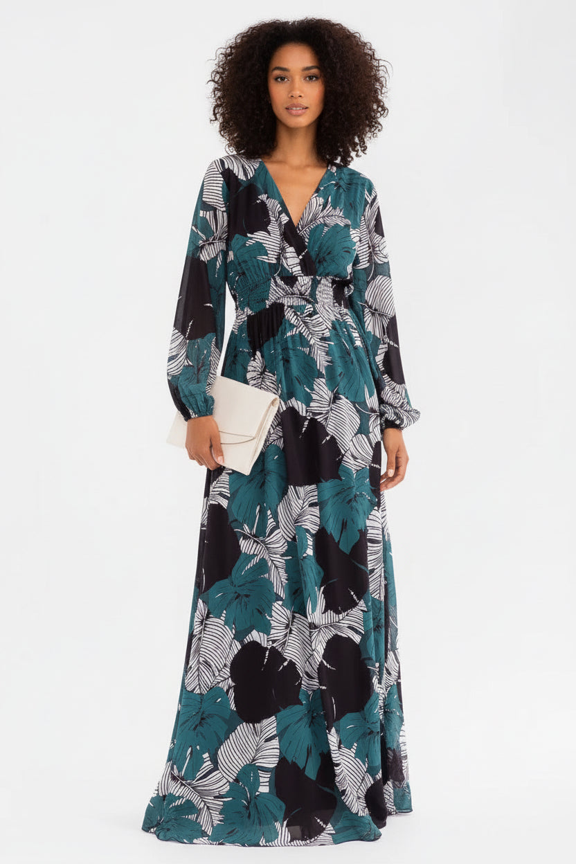 Monaco Palm Wrap Flow Maxi Dress