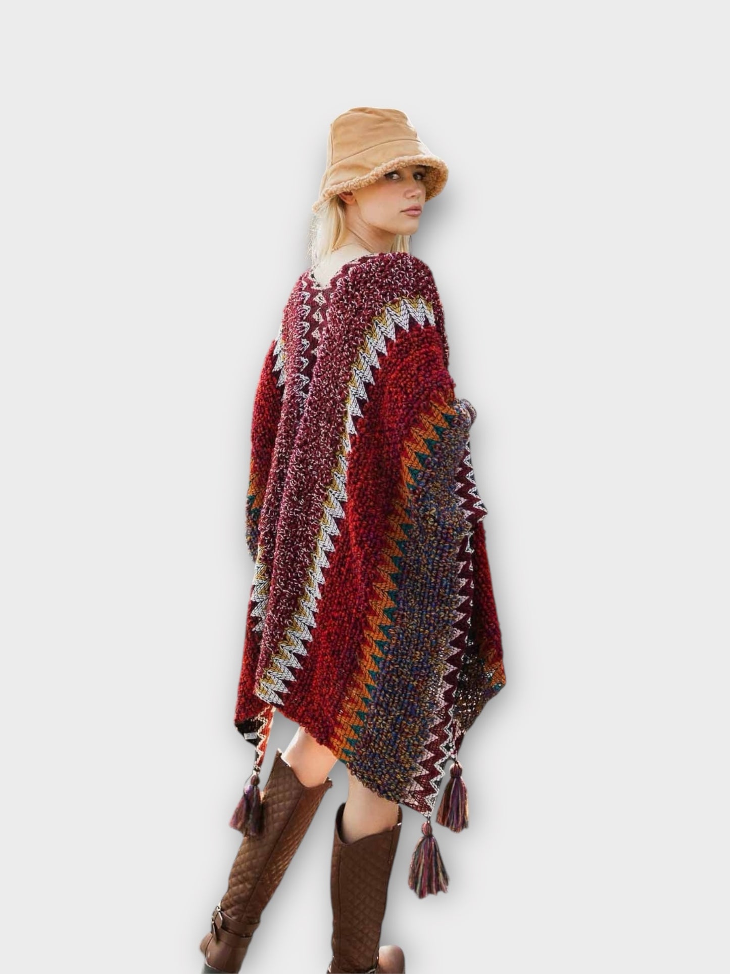 Colorful Sunset Draped Tassel Crochet  Ruana