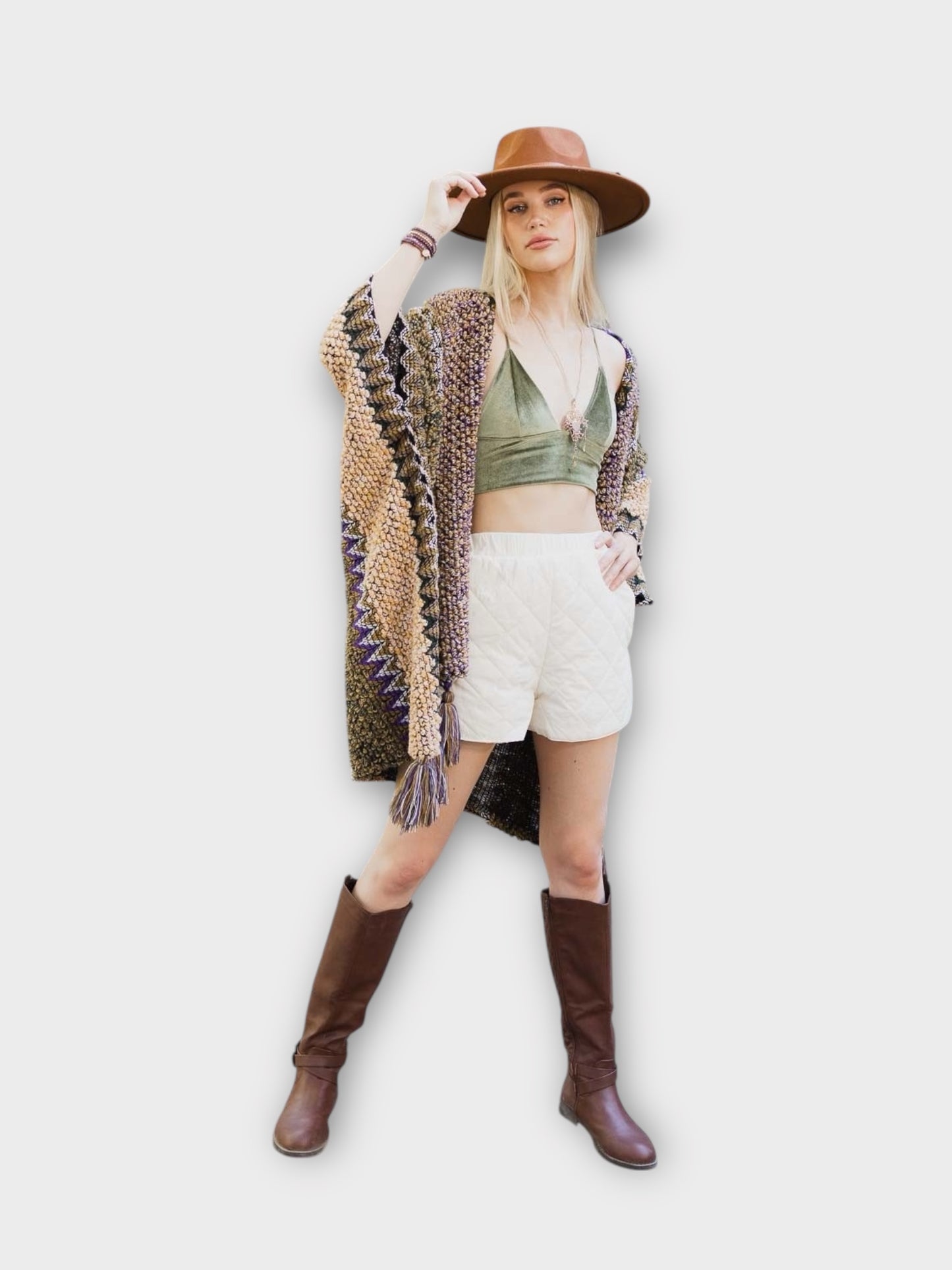 Colorful Sunset Draped Tassel Crochet  Ruana