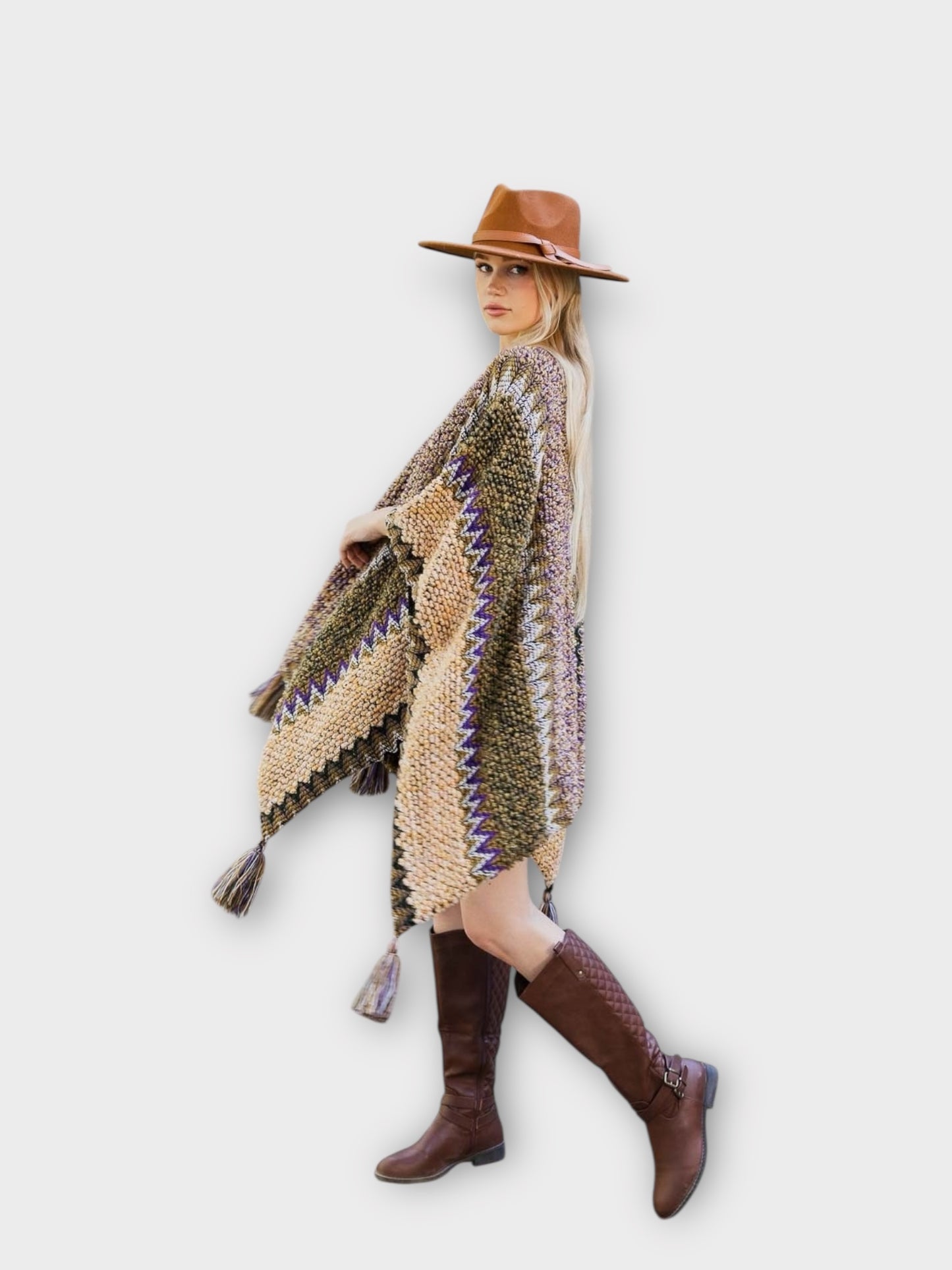 Colorful Sunset Draped Tassel Crochet  Ruana